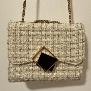 Elegant Cream Tweed Women Bag